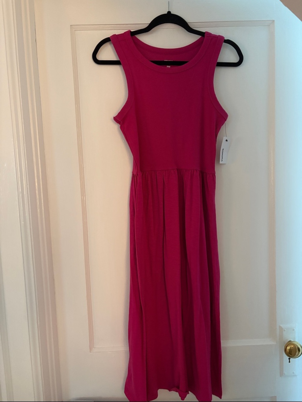 Cotton Pink Sleeveless Midi Dress - Women's Casual Summer Style